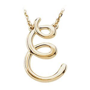 14k Yellow Gold, Olivia Collection, Medium Script Initial E Necklace